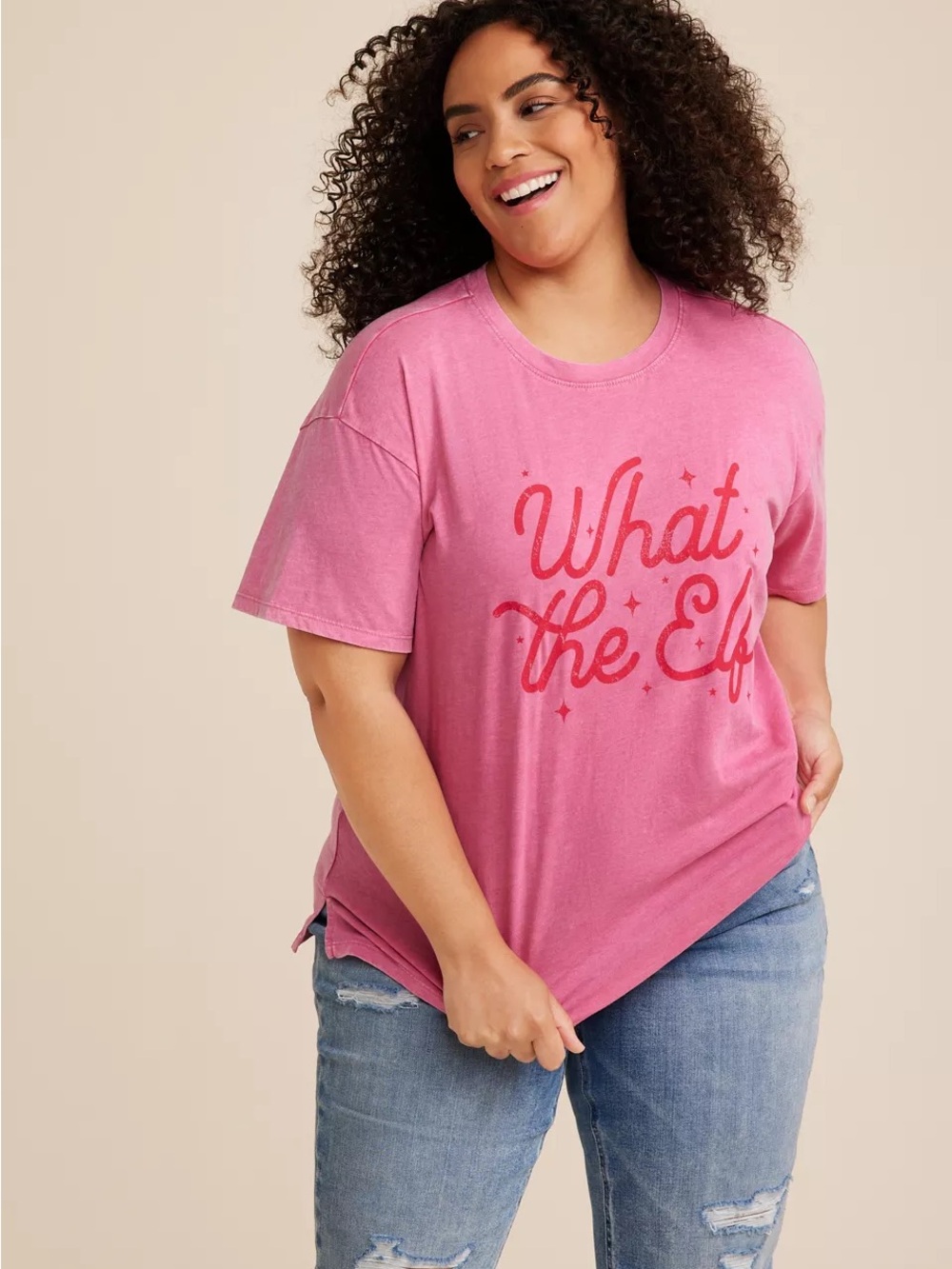 Maurices Festive “What the Elf” Pink Graphic Tee - Women's plus size XXL